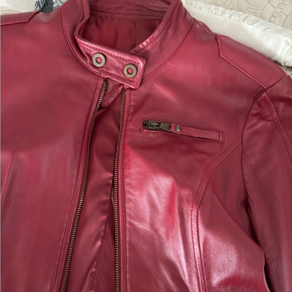 Vera Pelle Red Leather Jacket with Stand-Up Collar size 40